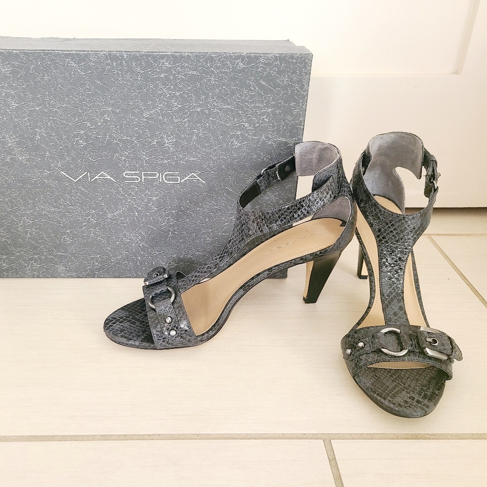 Via Spiga “Habitat” Black Python Leather Sandals Heels